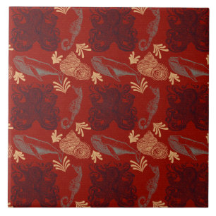 Carreau Illustration marine Vintage de la pieuvre rouge