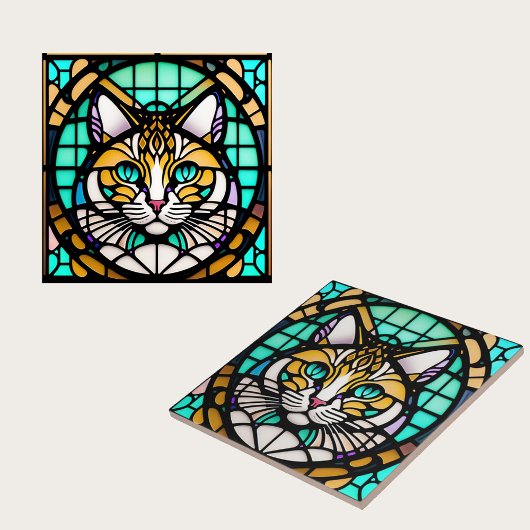 Carreau Illustration moderne Turquoise en verre de chat
