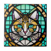 Carreau Illustration moderne Turquoise en verre de chat (Devant)