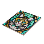 Carreau Illustration moderne Turquoise en verre de chat (Côté)