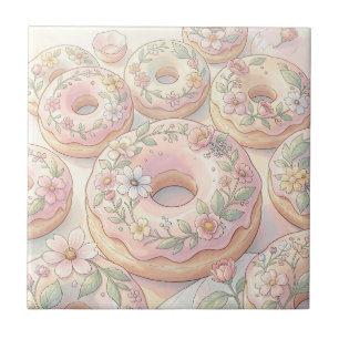 Carreau Illustration Pastel de Donuts Rose Floral