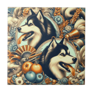 Carreau Illustration Retro Siberian Husky