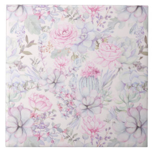 Carreau Illustration rose florale Succulent Motif d'été