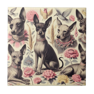 Carreau Illustration sans couture Retro Xoloitzcuintle