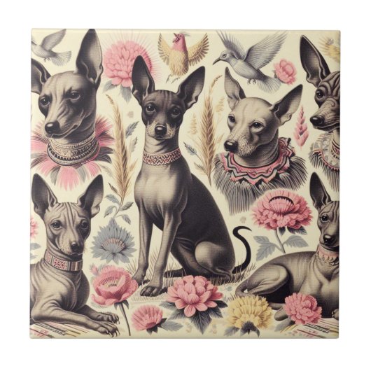 Carreau Illustration sans couture Retro Xoloitzcuintle (Devant)