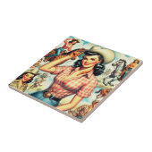 Carreau Illustration vintage de Cowgirl sans joint (Côté)