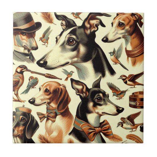 Carreau Illustration vintage de Greyhound (Devant)