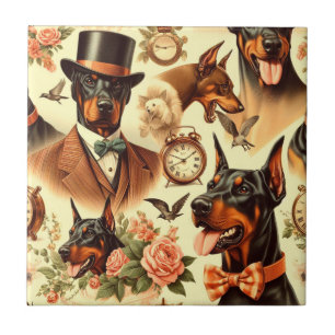 Carreau Illustration vintage Doberman sans fil