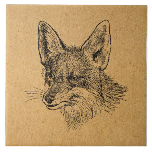 Carreau Illustration Vintage Fox Art animal antique Brown