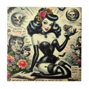 Carreau Illustration vintage Goth Girl