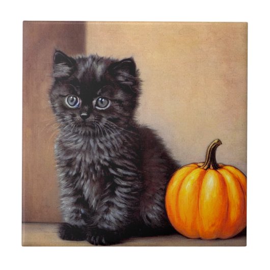 Carreau Illustration vintage Halloween Black Kitten (Devant)