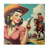Carreau Illustration vintage Pulp Cowgirl (Devant)