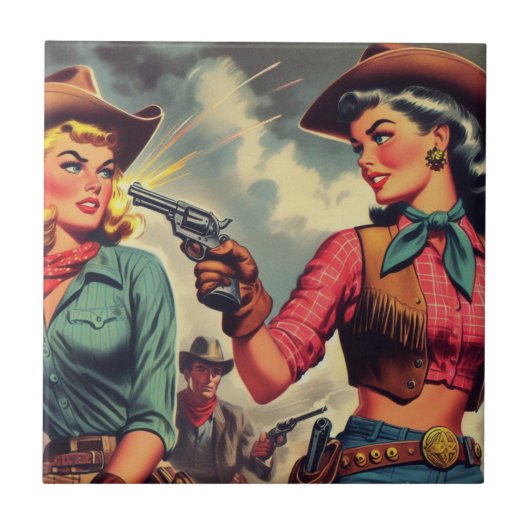 Carreau Illustration vintage Pulp Cowgirls (Devant)
