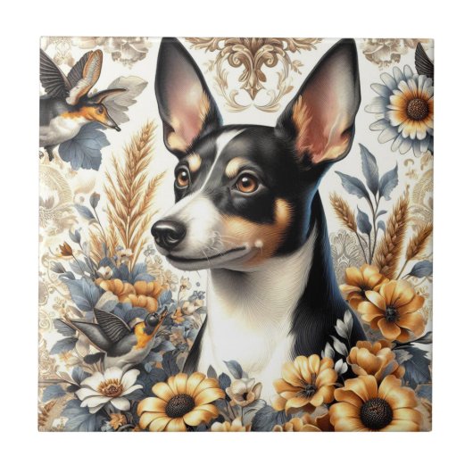Carreau Illustration vintage Rat Terrier (Devant)