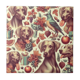 Carreau Illustration vintage sans fil Weimaraner