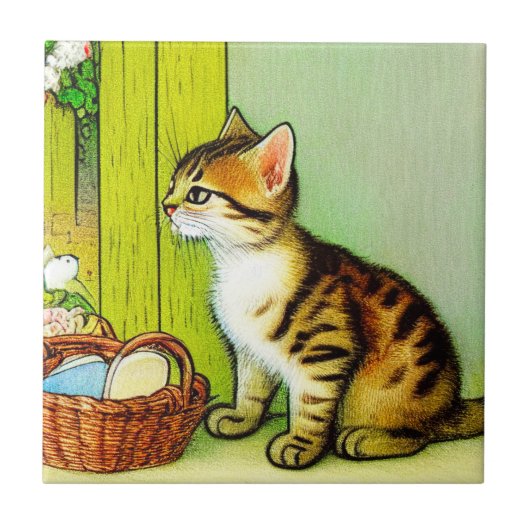 Carreau Illustration vintage Tabby Cat (Devant)