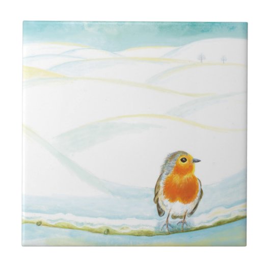 Carreau Illustration White Winter Landscape Avec Robin (Devant)