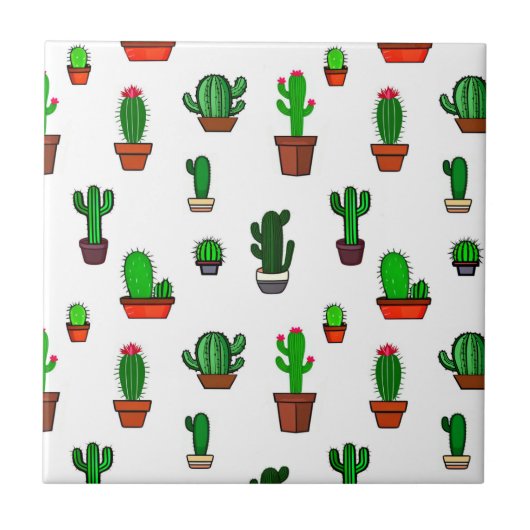Carreau Illustrations de cactus mignons sur fond blanc (Devant)
