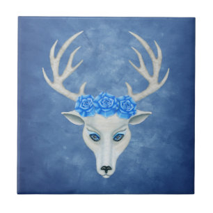 Carreau Imaginaire Blanc tête d'un cerf Antlers Rose bleu