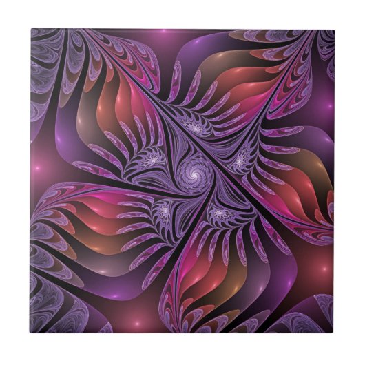 Carreau Imaginaire coloré Abstrait Trippy Violet Fractal (Devant)