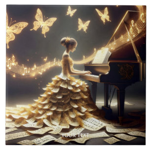 Carreau Imaginaire fille mignonne Jouer Piano