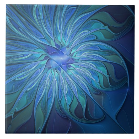 Carreau Imaginaire Fleur Bleue Motif, Art Fractal Abstrait (Devant)