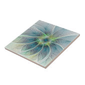 Carreau Imaginaire fleuri Moderne Bleu Vert Fractal Fleur (Côté)
