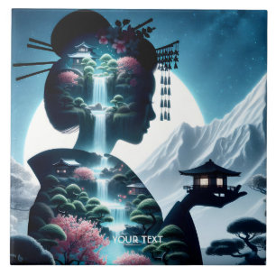 Carreau Imaginaire jolie Japonaise paysage fille japonaise