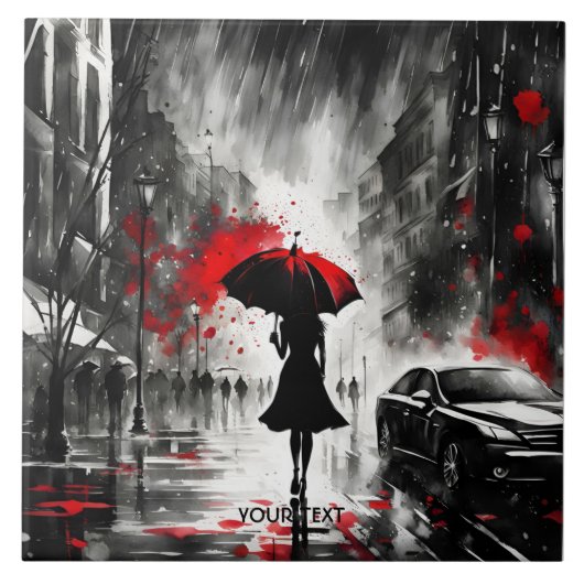 Carreau Imaginaire mignonne fille pluie parapluie (Devant)