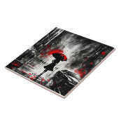 Carreau Imaginaire mignonne fille pluie parapluie (Côté)