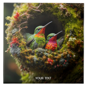 Carreau Imaginaire mignonne Vivid Hummingbird Nest Moss