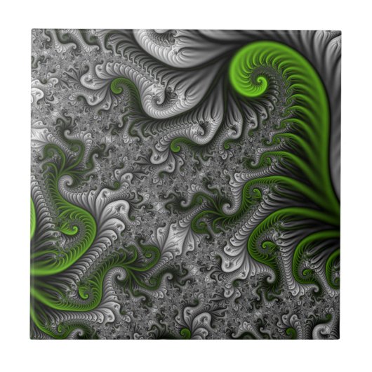Carreau Imaginaire Monde Vert Et Gris Art Fractal Abstrait (Devant)