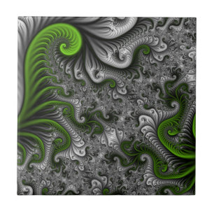 Carreau Imaginaire Monde Vert Et Gris Art Fractal Abstrait
