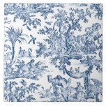 Carreau Imaginaire Mythique Créatures Vintage Toile-Blue<br><div class="desc">Motif vintage Whimsical avec des oiseaux mythiques,  des bêtes et des personnages humains dans un paysage imaginaire en bleu sur arrière - plan blanc.</div>