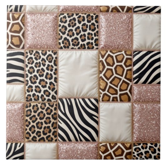 Carreau Impression Animale de Luxe Rose Faux Paillettes (Devant)