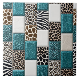 Carreau Impression animale de luxe sarcelle fausse paillet