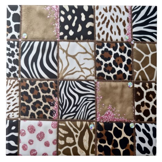 Carreau Impression Animale Luxueuse Rose Strass (Devant)