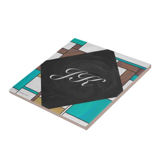 Carreau Impression Brown jaune Turquoise Mondrial (Côté)