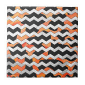 Carreau Impression Chevron noir et orange de vache (Devant)