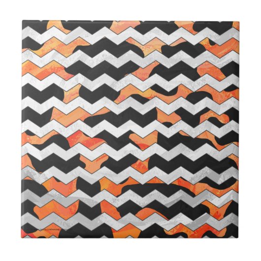 Carreau Impression Chevron noir et orange de vache (Devant)