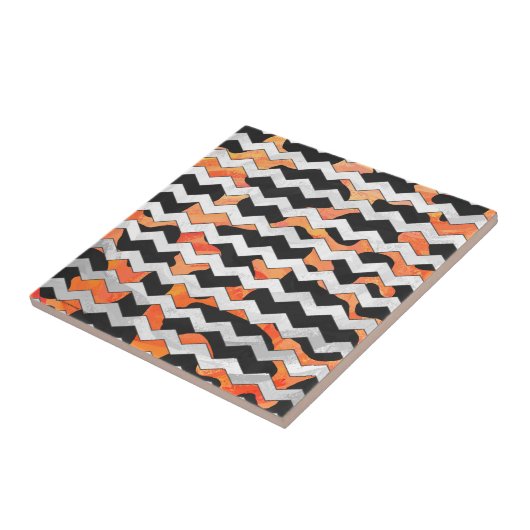 Carreau Impression Chevron noir et orange de vache (Côté)