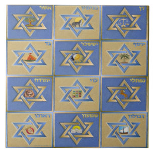 Carreau Impression d'art Judaica 12 Tribus d'Israël