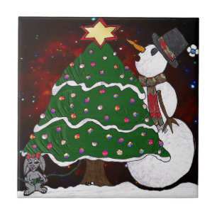 Carreau Impression d'art Surprise Bonhomme de Neige Arbre