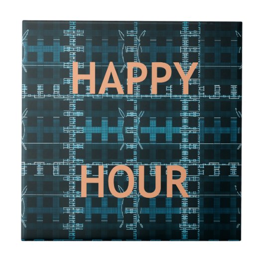 Carreau Impression d'art vectoriel bleu Texte Happy Hour (Devant)