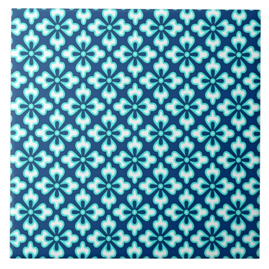 Carreau Impression de kimono floral, turquoise et indigo (Devant)