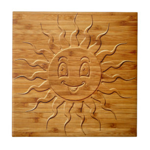Carreau Impression De La Face Solaire Souriante En Bois
