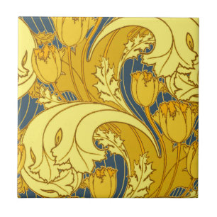 Carreau Impression de motif de tulipe : Art nouveau bleu j