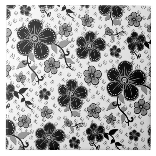Carreau Impression florale noire et blanche (Devant)