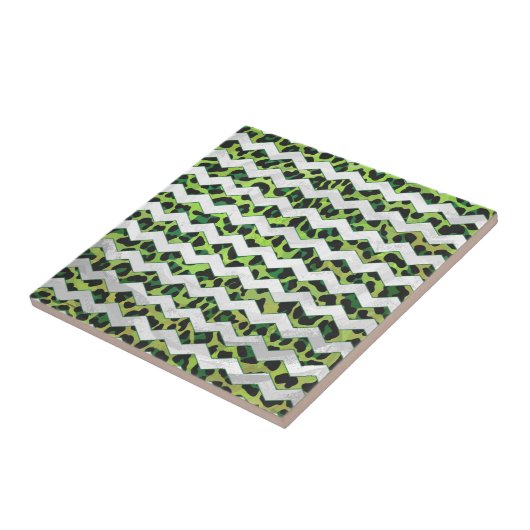 Carreau Impression léopard chevron noir et vert (Côté)