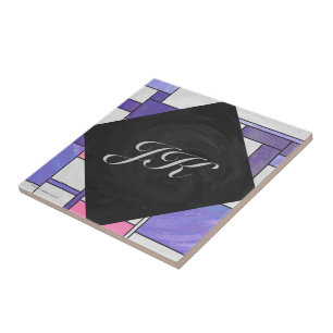 Carreau Impression Mondrian Rose Violet Blanc